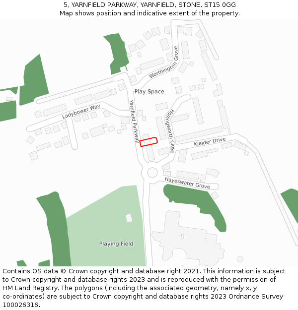 5, YARNFIELD PARKWAY, YARNFIELD, STONE, ST15 0GG: Location map and indicative extent of plot