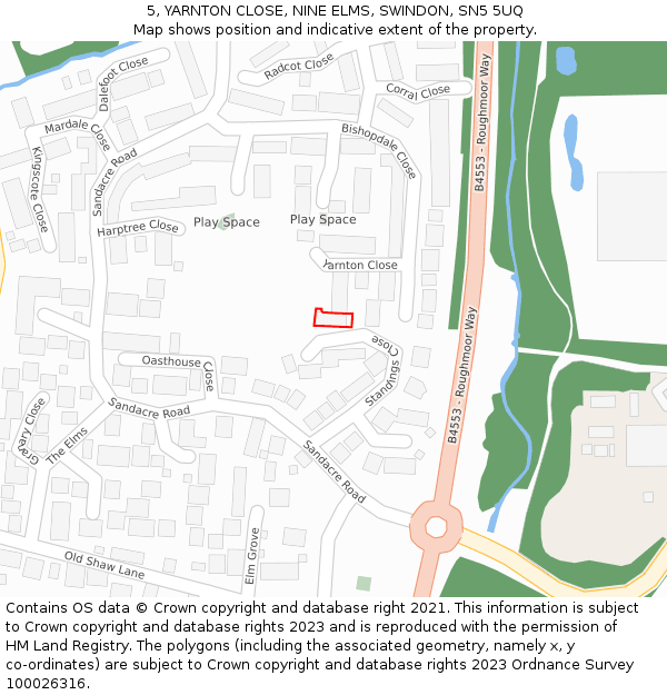 5, YARNTON CLOSE, NINE ELMS, SWINDON, SN5 5UQ: Location map and indicative extent of plot