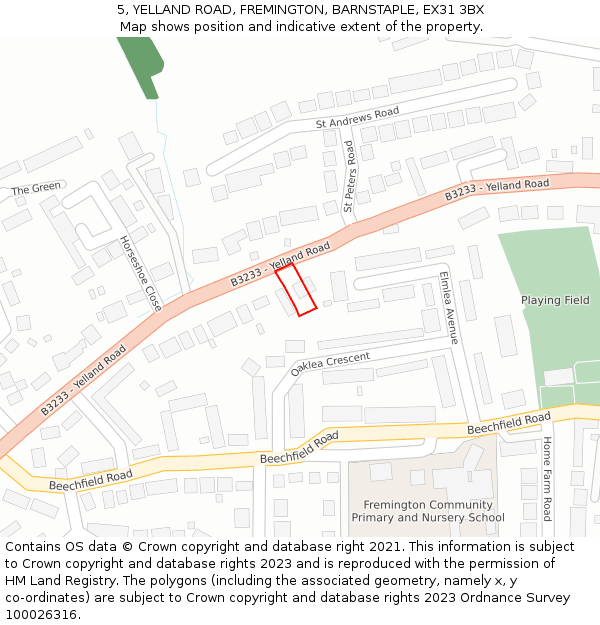 5, YELLAND ROAD, FREMINGTON, BARNSTAPLE, EX31 3BX: Location map and indicative extent of plot