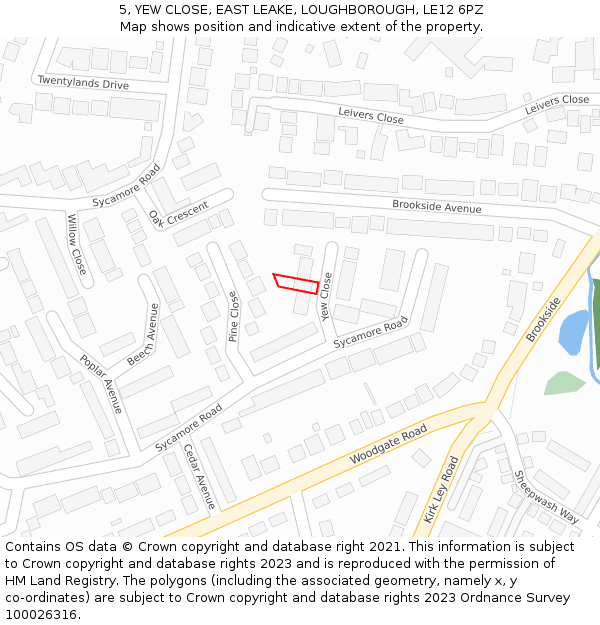 5, YEW CLOSE, EAST LEAKE, LOUGHBOROUGH, LE12 6PZ: Location map and indicative extent of plot
