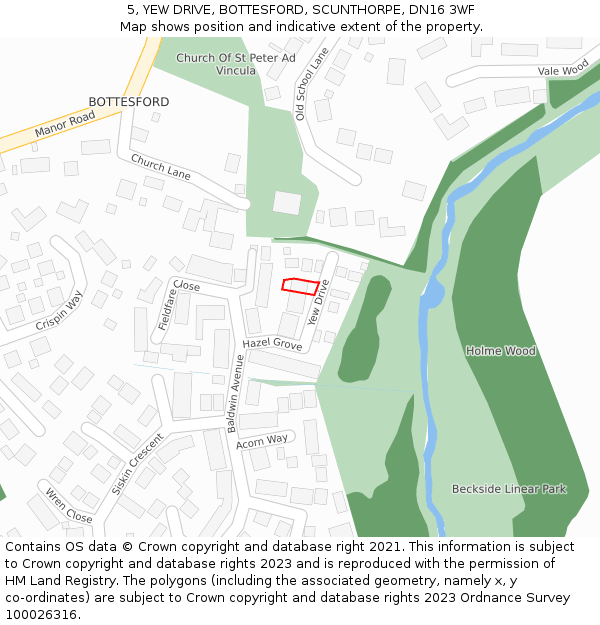 5, YEW DRIVE, BOTTESFORD, SCUNTHORPE, DN16 3WF: Location map and indicative extent of plot