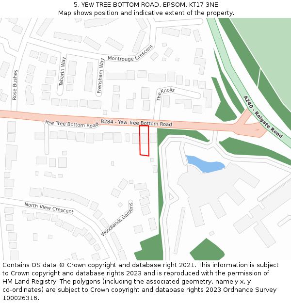 5, YEW TREE BOTTOM ROAD, EPSOM, KT17 3NE: Location map and indicative extent of plot