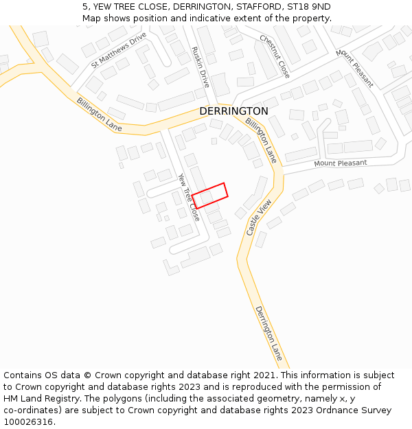 5, YEW TREE CLOSE, DERRINGTON, STAFFORD, ST18 9ND: Location map and indicative extent of plot