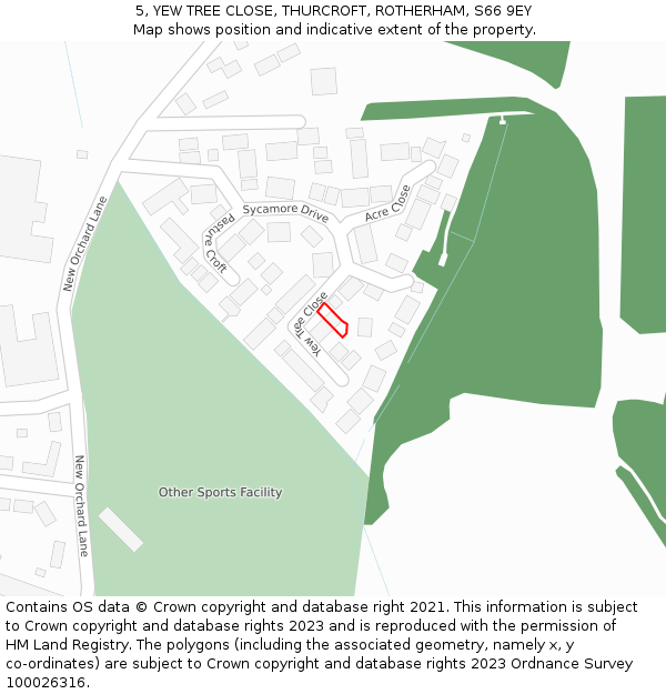 5, YEW TREE CLOSE, THURCROFT, ROTHERHAM, S66 9EY: Location map and indicative extent of plot