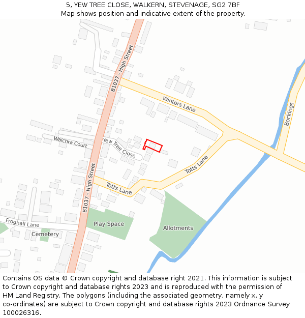 5, YEW TREE CLOSE, WALKERN, STEVENAGE, SG2 7BF: Location map and indicative extent of plot