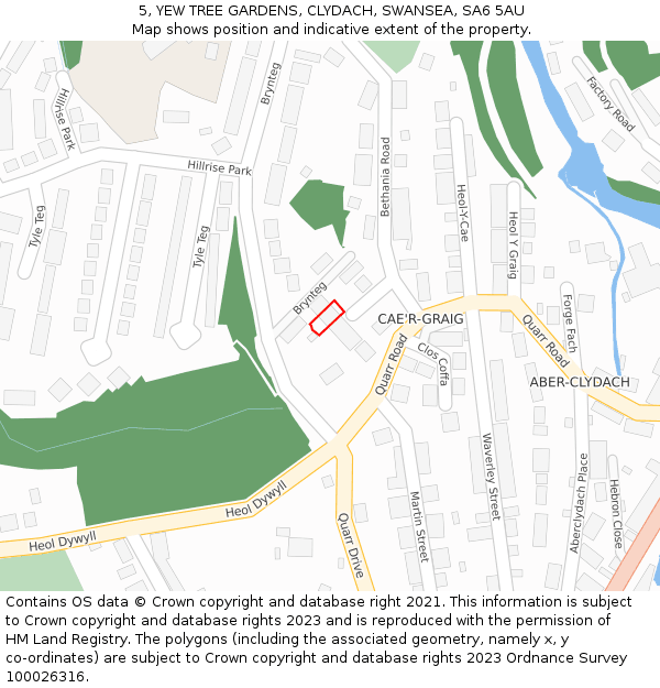 5, YEW TREE GARDENS, CLYDACH, SWANSEA, SA6 5AU: Location map and indicative extent of plot