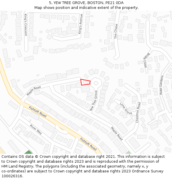 5, YEW TREE GROVE, BOSTON, PE21 0DA: Location map and indicative extent of plot