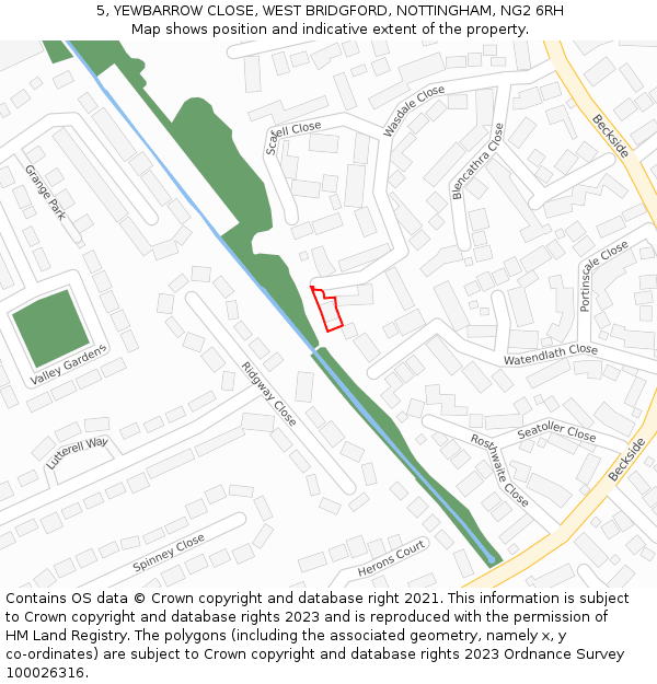 5, YEWBARROW CLOSE, WEST BRIDGFORD, NOTTINGHAM, NG2 6RH: Location map and indicative extent of plot