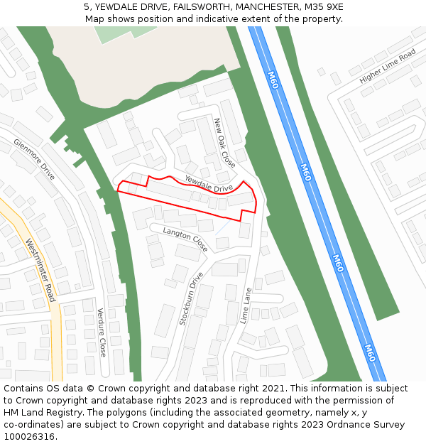 5, YEWDALE DRIVE, FAILSWORTH, MANCHESTER, M35 9XE: Location map and indicative extent of plot