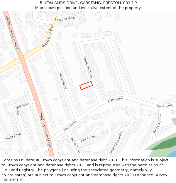 5, YEWLANDS DRIVE, GARSTANG, PRESTON, PR3 1JP: Location map and indicative extent of plot