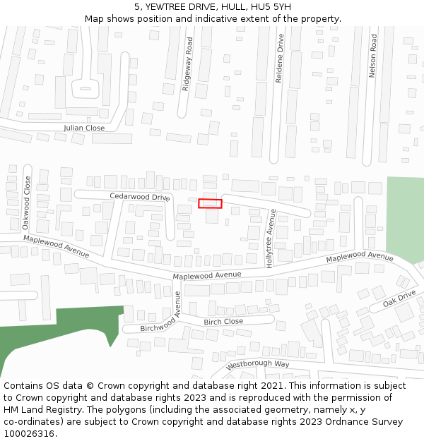 5, YEWTREE DRIVE, HULL, HU5 5YH: Location map and indicative extent of plot