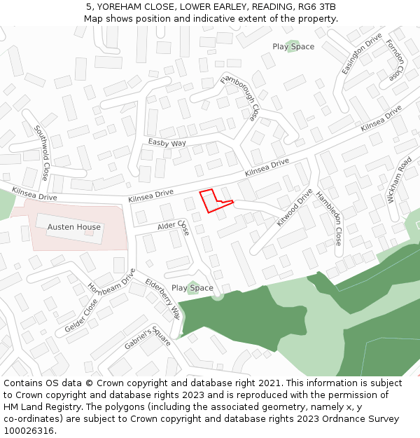 5, YOREHAM CLOSE, LOWER EARLEY, READING, RG6 3TB: Location map and indicative extent of plot