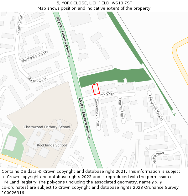 5, YORK CLOSE, LICHFIELD, WS13 7ST: Location map and indicative extent of plot