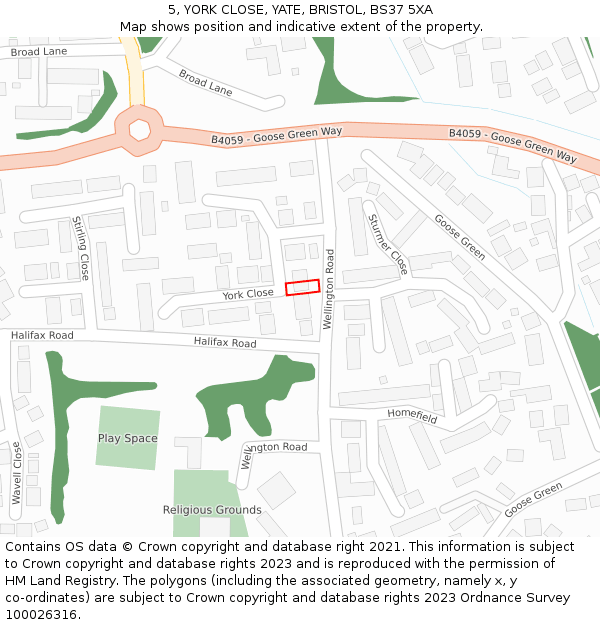 5, YORK CLOSE, YATE, BRISTOL, BS37 5XA: Location map and indicative extent of plot