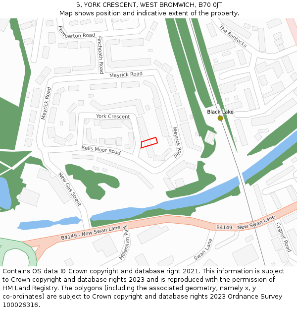 5, YORK CRESCENT, WEST BROMWICH, B70 0JT: Location map and indicative extent of plot