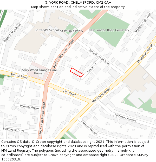 5, YORK ROAD, CHELMSFORD, CM2 0AH: Location map and indicative extent of plot