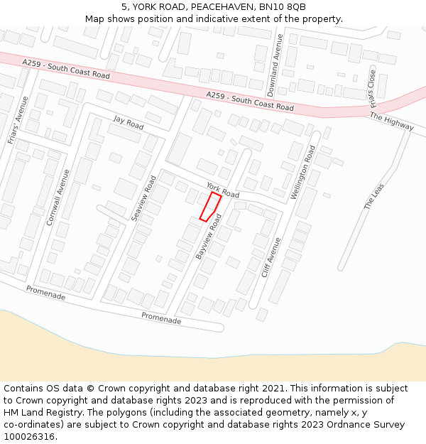 5, YORK ROAD, PEACEHAVEN, BN10 8QB: Location map and indicative extent of plot