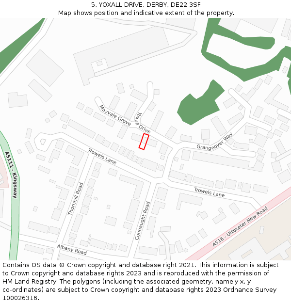 5, YOXALL DRIVE, DERBY, DE22 3SF: Location map and indicative extent of plot