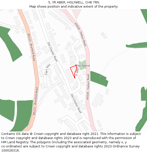 5, YR ABER, HOLYWELL, CH8 7RN: Location map and indicative extent of plot