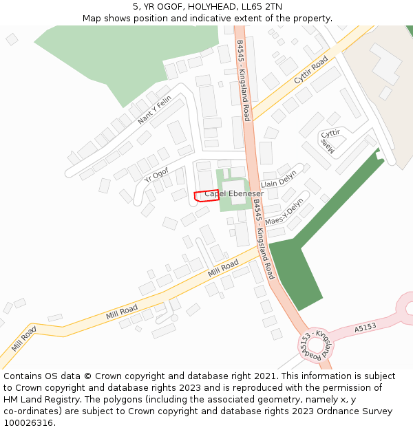 5, YR OGOF, HOLYHEAD, LL65 2TN: Location map and indicative extent of plot