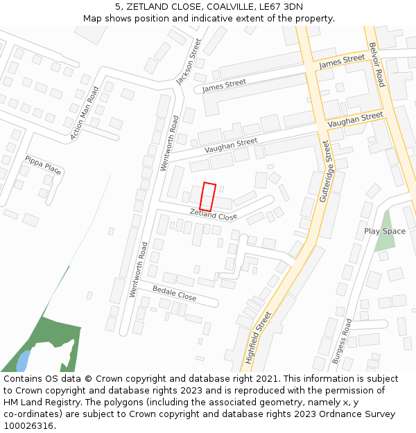 5, ZETLAND CLOSE, COALVILLE, LE67 3DN: Location map and indicative extent of plot