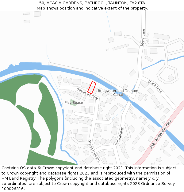 50, ACACIA GARDENS, BATHPOOL, TAUNTON, TA2 8TA: Location map and indicative extent of plot