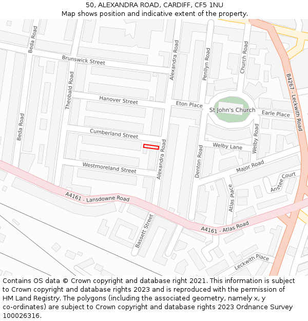 50, ALEXANDRA ROAD, CARDIFF, CF5 1NU: Location map and indicative extent of plot