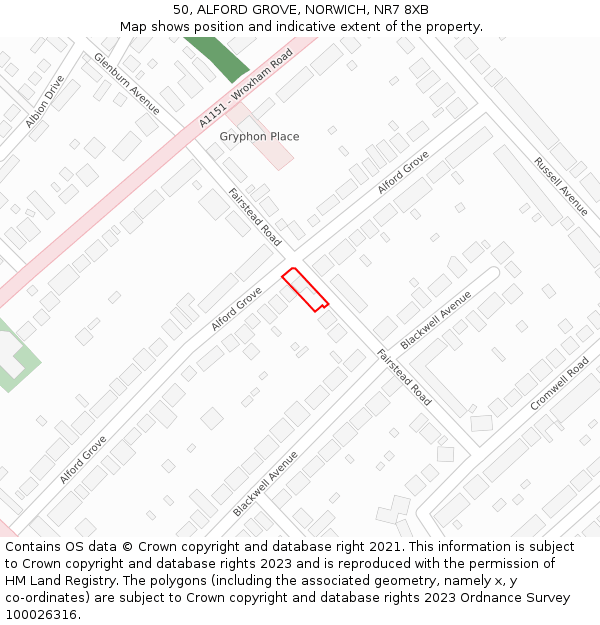 50, ALFORD GROVE, NORWICH, NR7 8XB: Location map and indicative extent of plot