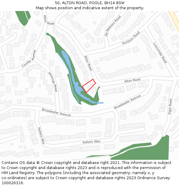 50, ALTON ROAD, POOLE, BH14 8SW: Location map and indicative extent of plot