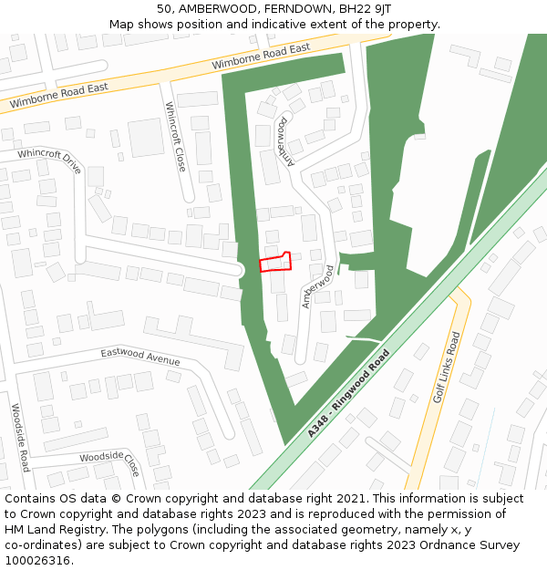 50, AMBERWOOD, FERNDOWN, BH22 9JT: Location map and indicative extent of plot