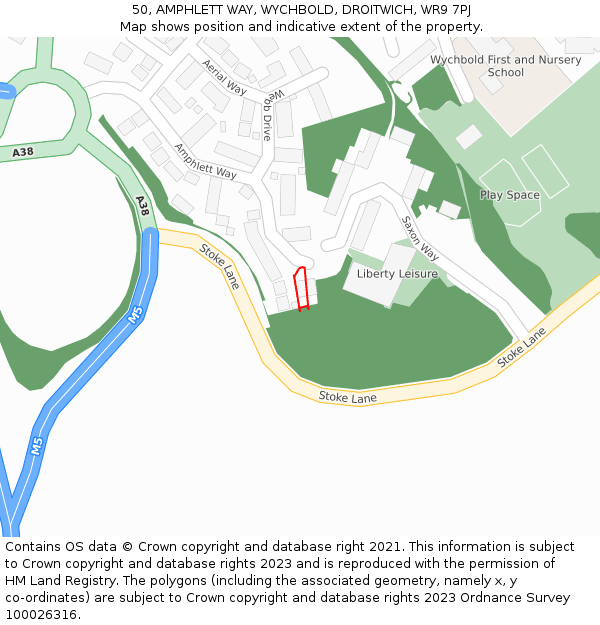 50, AMPHLETT WAY, WYCHBOLD, DROITWICH, WR9 7PJ: Location map and indicative extent of plot