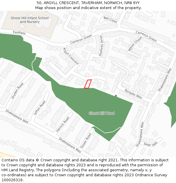 50, ARGYLL CRESCENT, TAVERHAM, NORWICH, NR8 6YY: Location map and indicative extent of plot