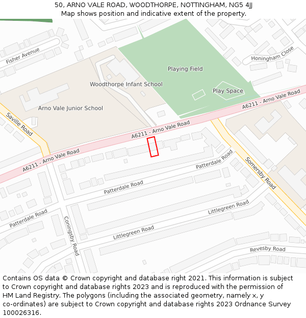 50, ARNO VALE ROAD, WOODTHORPE, NOTTINGHAM, NG5 4JJ: Location map and indicative extent of plot