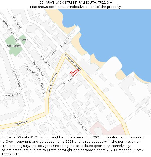 50, ARWENACK STREET, FALMOUTH, TR11 3JH: Location map and indicative extent of plot