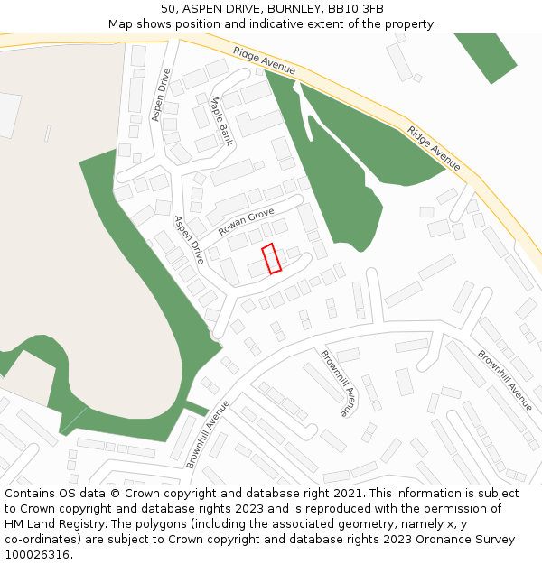 50, ASPEN DRIVE, BURNLEY, BB10 3FB: Location map and indicative extent of plot