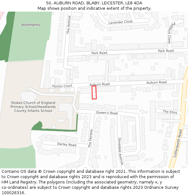 50, AUBURN ROAD, BLABY, LEICESTER, LE8 4DA: Location map and indicative extent of plot