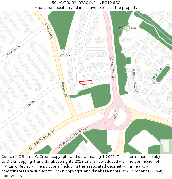 50, AVEBURY, BRACKNELL, RG12 8SQ: Location map and indicative extent of plot