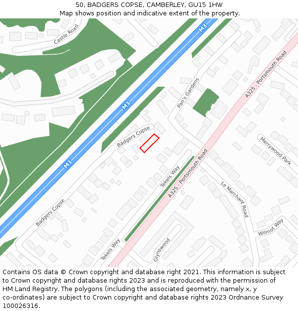 50, BADGERS COPSE, CAMBERLEY, GU15 1HW: Location map and indicative extent of plot