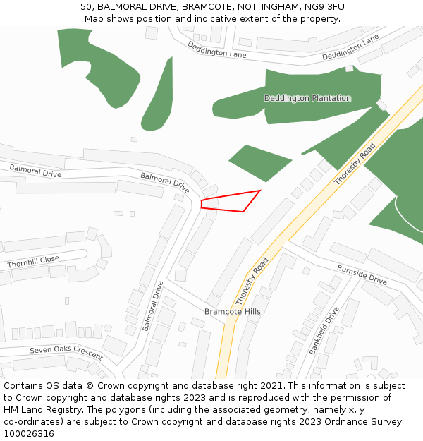 50, BALMORAL DRIVE, BRAMCOTE, NOTTINGHAM, NG9 3FU: Location map and indicative extent of plot