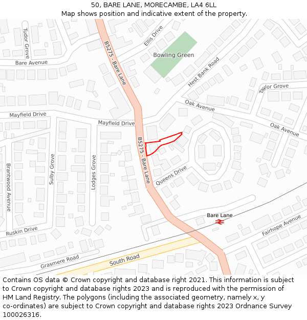 50, BARE LANE, MORECAMBE, LA4 6LL: Location map and indicative extent of plot