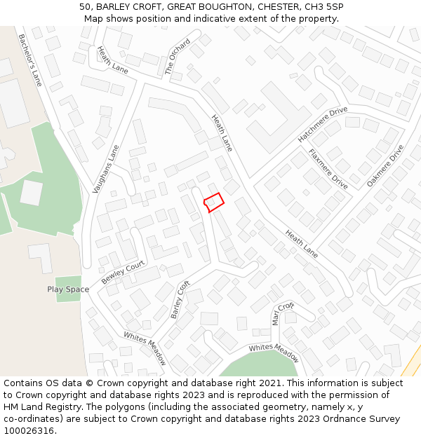 50, BARLEY CROFT, GREAT BOUGHTON, CHESTER, CH3 5SP: Location map and indicative extent of plot