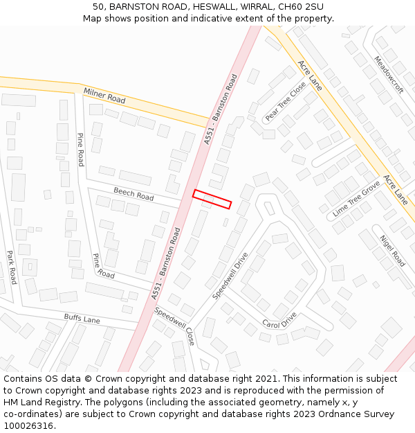 50, BARNSTON ROAD, HESWALL, WIRRAL, CH60 2SU: Location map and indicative extent of plot