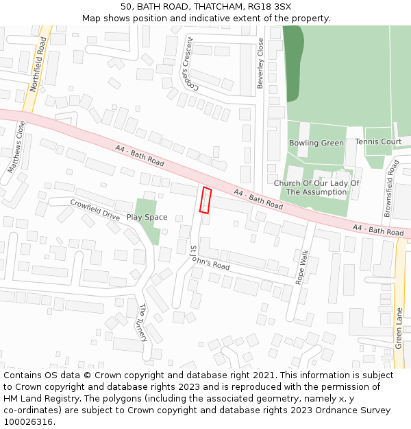 50, BATH ROAD, THATCHAM, RG18 3SX: Location map and indicative extent of plot