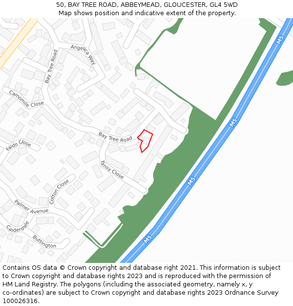 50, BAY TREE ROAD, ABBEYMEAD, GLOUCESTER, GL4 5WD: Location map and indicative extent of plot