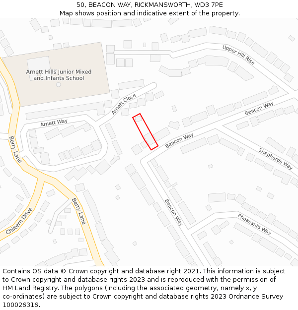 50, BEACON WAY, RICKMANSWORTH, WD3 7PE: Location map and indicative extent of plot