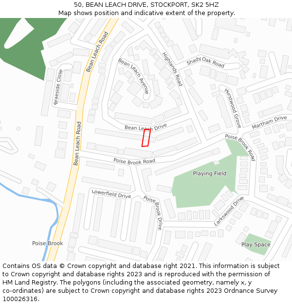 50, BEAN LEACH DRIVE, STOCKPORT, SK2 5HZ: Location map and indicative extent of plot