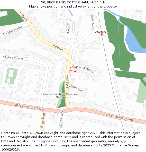 50, BECK BANK, COTTINGHAM, HU16 4LH: Location map and indicative extent of plot