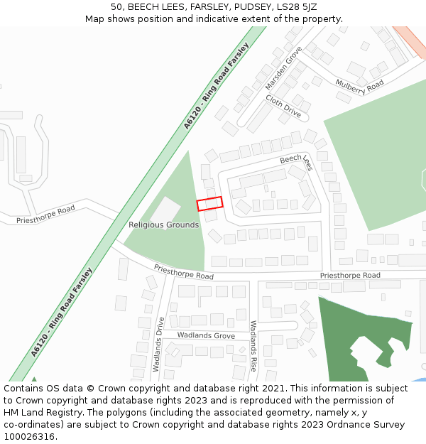 50, BEECH LEES, FARSLEY, PUDSEY, LS28 5JZ: Location map and indicative extent of plot