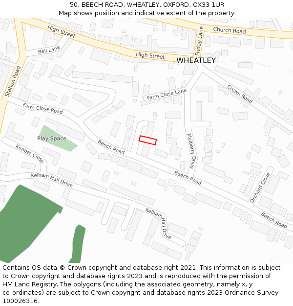 50, BEECH ROAD, WHEATLEY, OXFORD, OX33 1UR: Location map and indicative extent of plot