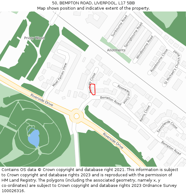 50, BEMPTON ROAD, LIVERPOOL, L17 5BB: Location map and indicative extent of plot